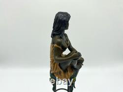 Colored Sculpture of a Lady on a Bar Stool Art Deco after Pierre Collinet