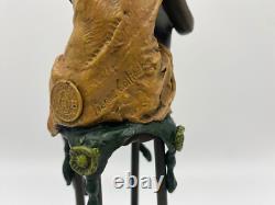 Colored Sculpture of a Lady on a Bar Stool Art Deco after Pierre Collinet