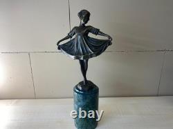 Colorful Art Deco Bronze Sculpture of a Ballerina After Ferdinand Preiss