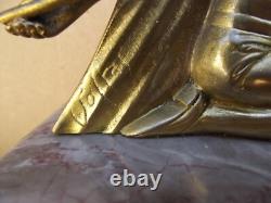 Complete clock set signed VOLTAS in bronze, marble, and onyx Art Deco