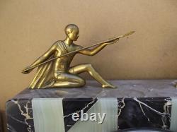 Complete clock set signed VOLTAS in bronze, marble, and onyx Art Deco