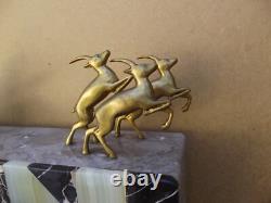 Complete clock set signed VOLTAS in bronze, marble, and onyx Art Deco