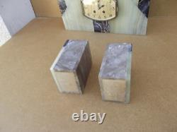 Complete clock set signed VOLTAS in bronze, marble, and onyx Art Deco