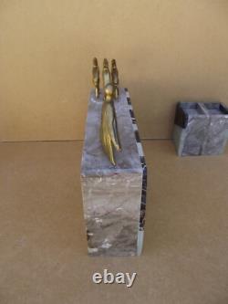 Complete clock set signed VOLTAS in bronze, marble, and onyx Art Deco