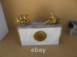 Complete clock set signed VOLTAS in bronze, marble, and onyx Art Deco