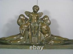 Cupid And Young Women Sculpture Art Deco Bronze Old Signed Delabassé