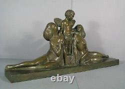 Cupid And Young Women Sculpture Art Deco Bronze Old Signed Delabassé