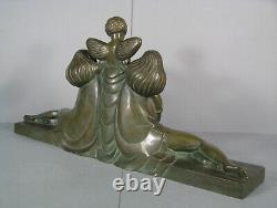 Cupid And Young Women Sculpture Art Deco Bronze Old Signed Delabassé