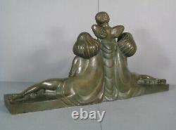 Cupid And Young Women Sculpture Art Deco Bronze Old Signed Delabassé
