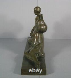 Cupid And Young Women Sculpture Art Deco Bronze Old Signed Delabassé