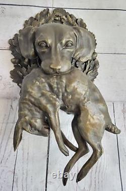 Cute Art Déco Bronze Sculpture of a Domestic Dog Hunting Bunny Cabin Office