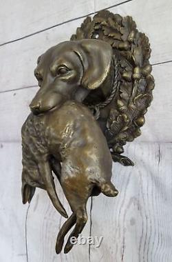 Cute Art Déco Bronze Sculpture of a Domestic Dog Hunting Bunny Cabin Office