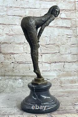 D.H. Bronze Art Deco Egyptian Dancer Marble Sculpture Opens