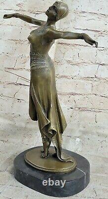 D H Chiparus Art Deco Bronze Sculpture Fine Woman Dancer Font Decor