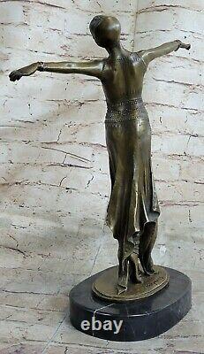 D H Chiparus Art Deco Bronze Sculpture Fine Woman Dancer Font Decor
