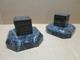 Delannoy Pair Of Patinated Bronze Inkwells On Green Marble Bases Art Deco
