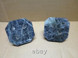 DELANNOY pair of patinated bronze inkwells on green marble bases ART DECO