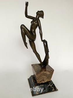 Dancer Art Deco Bronze 1930 About Socle Marble Carrier By Emile Daurive H3697