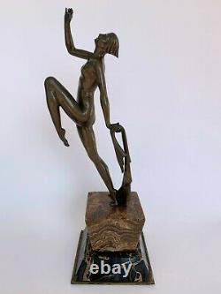 Dancer Art Deco Bronze 1930 About Socle Marble Carrier By Emile Daurive H3697