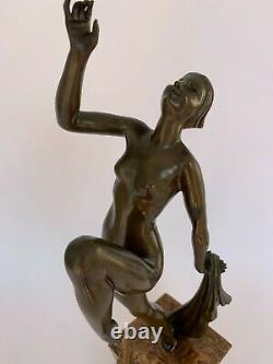 Dancer Art Deco Bronze 1930 About Socle Marble Carrier By Emile Daurive H3697