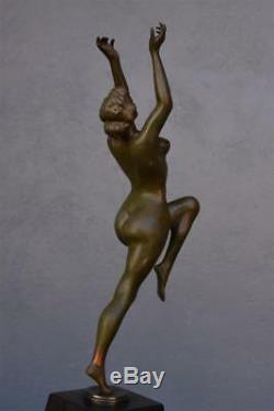 Dancer Nude Bronze Patina Green By Calot Epoque 1930 Art Deco