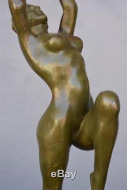 Dancer Nude Bronze Patina Green By Calot Epoque 1930 Art Deco