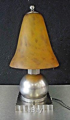 Daum Brandt Bronze Art Deco Lamp Nikelé Glass Paste Gallé, Lalique