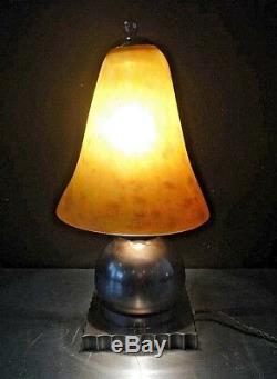 Daum Brandt Bronze Art Deco Lamp Nikelé Glass Paste Gallé, Lalique