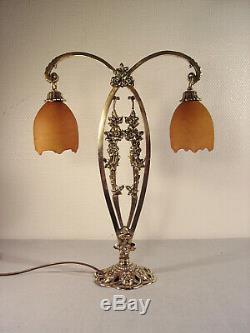 Daum Nancy Dual Lamp Art Deco Bronze And Tulips Nuagées 1920/1930