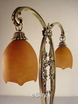 Daum Nancy Dual Lamp Art Deco Bronze And Tulips Nuagées 1920/1930