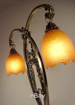 Daum Nancy Dual Lamp Art Deco Bronze And Tulips Nuagées 1920/1930