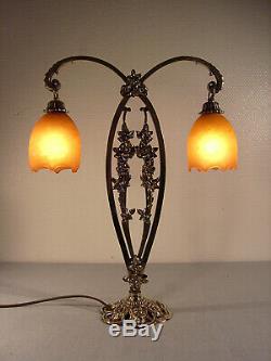 Daum Nancy Dual Lamp Art Deco Bronze And Tulips Nuagées 1920/1930