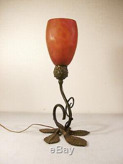 Daum Nancy Lamp Art Deco Bronze And Tulip Nuagée 1920/1925