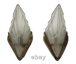 Degué (1892-1950) Pair Dappliques Arrow Art Deco Moulded Glass - Bronze Nickeled