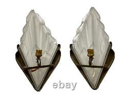 Degué (1892-1950) Pair Dappliques Arrow Art Deco Moulded Glass - Bronze Nickeled