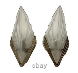 Degué (1892-1950) Pair Dappliques Arrow Art Deco Moulded Glass - Bronze Nickeled