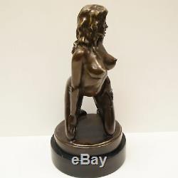 Demoiselle Statue Sculpture Naked Sexy Pin-up Art Deco Style Bronze Massive Sign