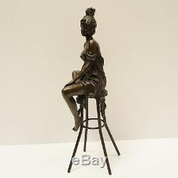 Demoiselle Statue Sculpture Sexy Style Art Deco Art Nouveau Massive Bronze