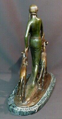 E 1930 Otto Poertzel Woman With Barzoïs Art Deco Statue Bronze Sculpture 9.5kg40c