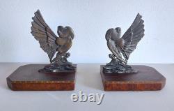 E. L. Adnin Pair of Art Deco bronze bookends depicting two stylized doves