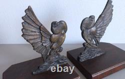 E. L. Adnin Pair of Art Deco bronze bookends depicting two stylized doves