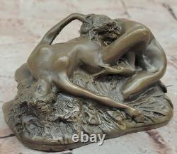 EROTIC BRONZE SCULPTURE Cunnilingus Lesbians Signed Lambeaux Art Deco