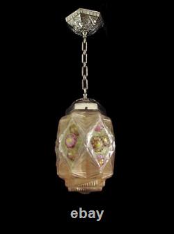 Ejg & Bev Art Deco Lantern in Nickel-Plated Bronze and Enameled Pressed Glass 1930