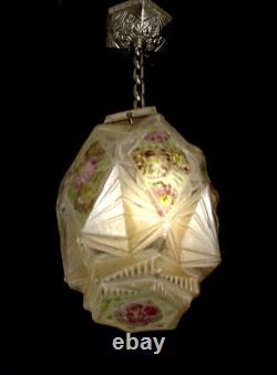 Ejg & Bev Art Deco Lantern in Nickel-Plated Bronze and Enameled Pressed Glass 1930