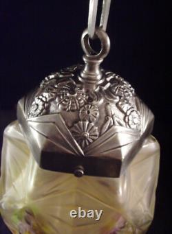 Ejg & Bev Art Deco Lantern in Nickel-Plated Bronze and Enameled Pressed Glass 1930