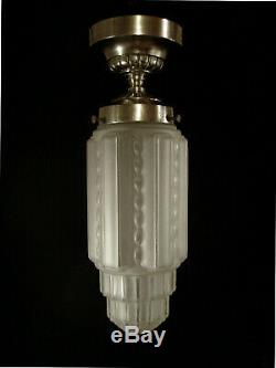 Ejg / D. Gauthier Suspension Art Deco Bronze Nickel Obus Pressed Glass 1930