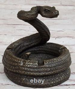 Elegant Art Deco Cobra Snake Ashtray Bronze Sculpture Figure Desk Decor