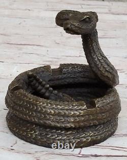 Elegant Art Deco Cobra Snake Ashtray Bronze Sculpture Figure Desk Decor