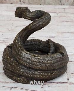 Elegant Art Deco Cobra Snake Ashtray Bronze Sculpture Figure Desk Decor