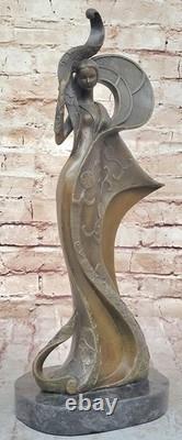 Elegant Woman Holding Shawl Bronze Sculpture Marble Base Art Deco Bust